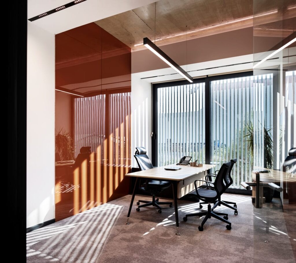 Tinted glass in a modern interior