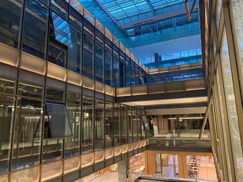Laminated glass panels stacked in the factory