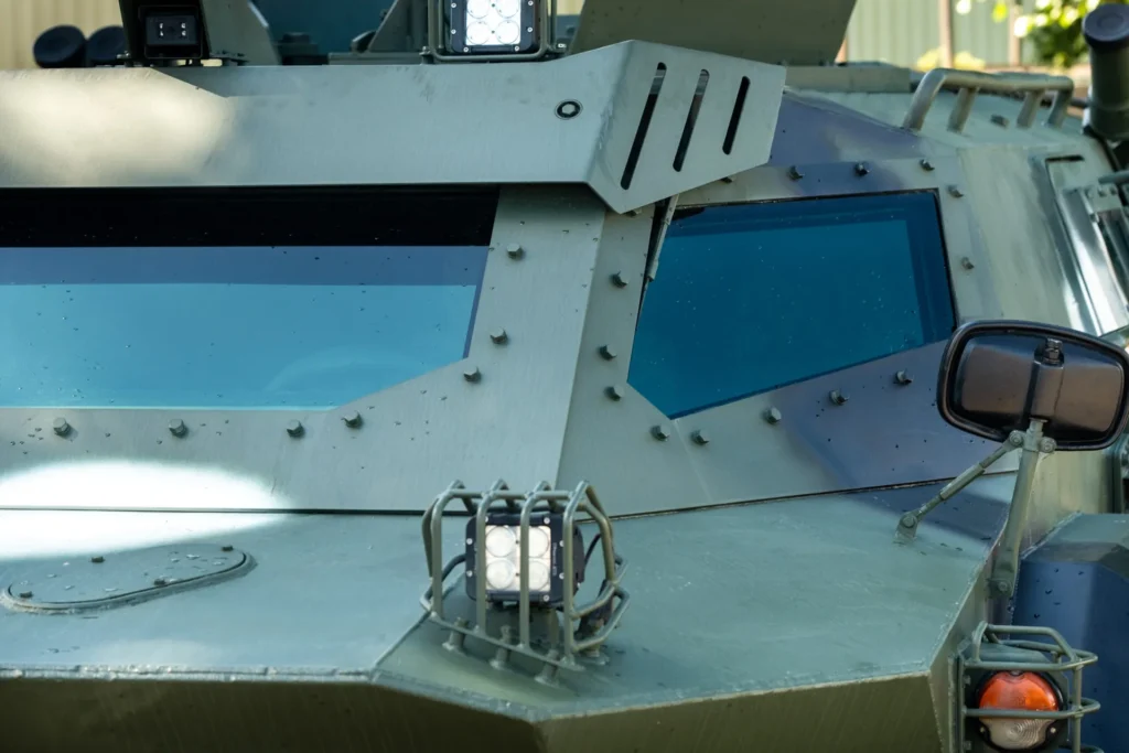 Armored SUV with ballistic defense glass